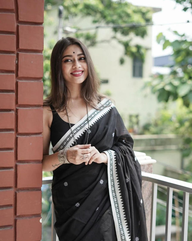 Black Handloom Pure Cotton Solid Border Design
