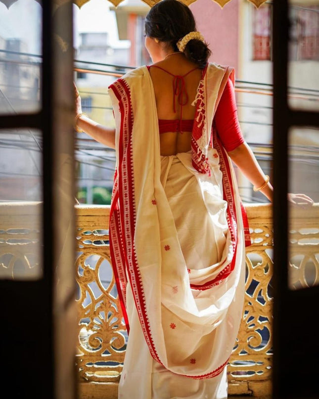 White Handloom Pure Cotton Solid Border Design