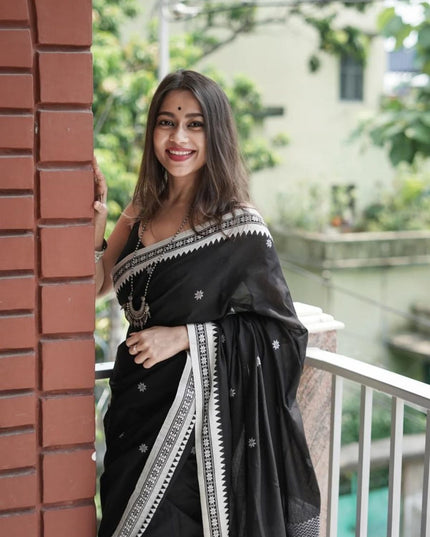 Black Handloom Pure Cotton Solid Border Design