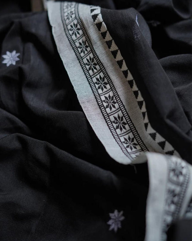Black Handloom Pure Cotton Solid Border Design