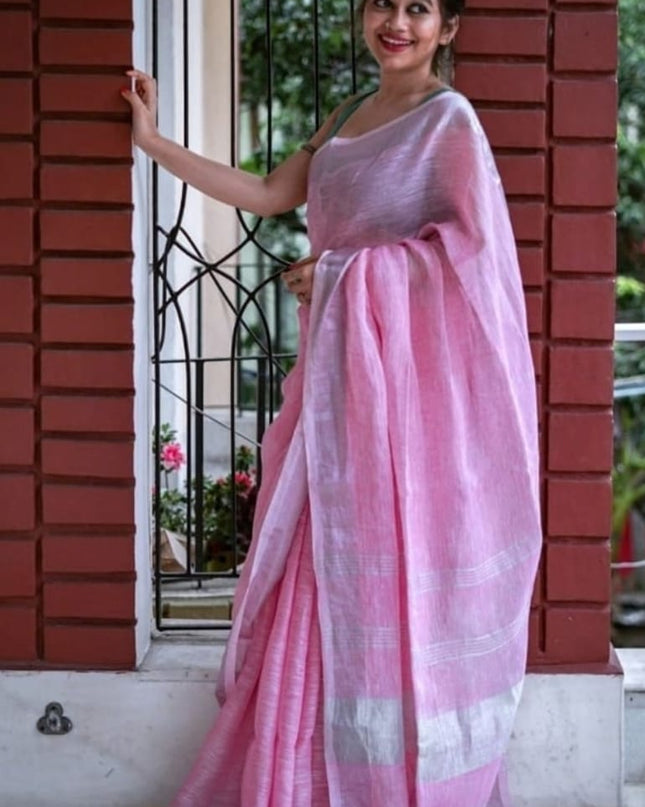 Handloom Linen Zari Border Super Soft