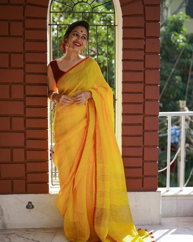 Handloom Linen Zari Border Super Soft