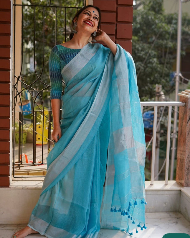 Handloom Linen Zari Border Super Soft
