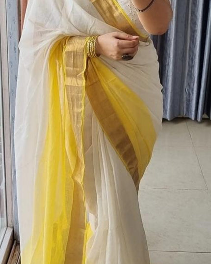Yellow Mal Cotton Tested Zari Design Saree
