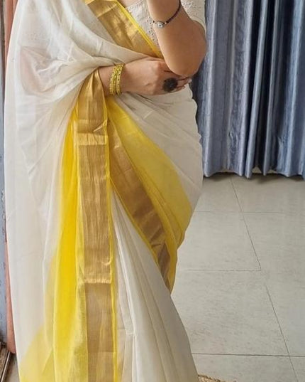 Yellow Mal Cotton Tested Zari Design Saree