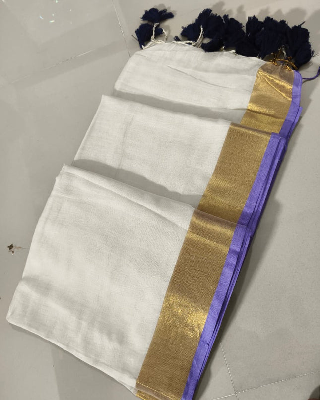 White Mal Cotton Tested Zari Design Saree