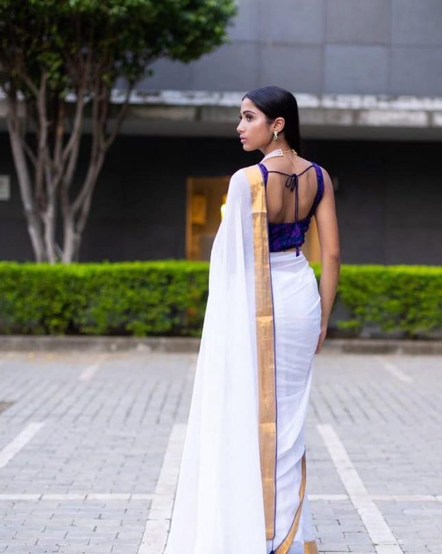 White Mal Cotton Tested Zari Design Saree