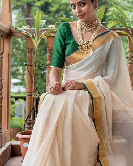 Green Mal Cotton Tested Zari Design Saree