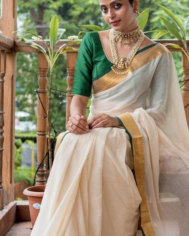 Green Mal Cotton Tested Zari Design Saree