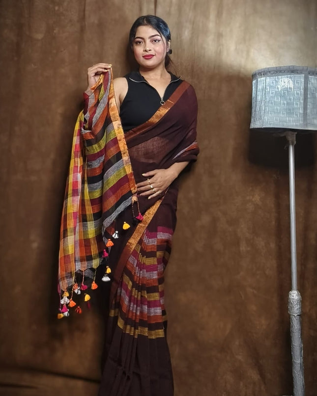 linen Rainbow Saree