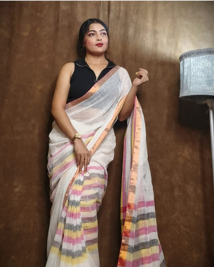 linen Rainbow Saree