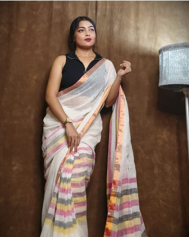 linen Rainbow Saree