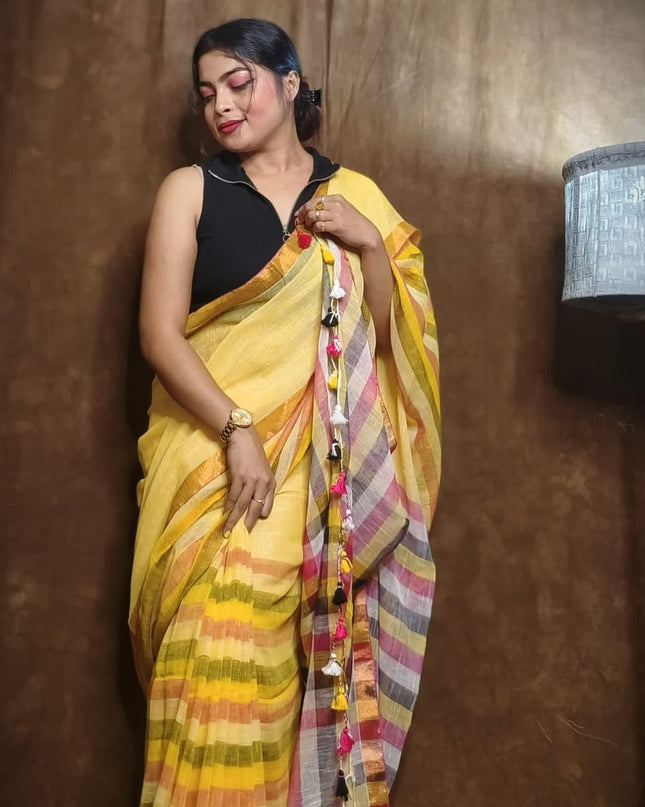 linen Rainbow Saree