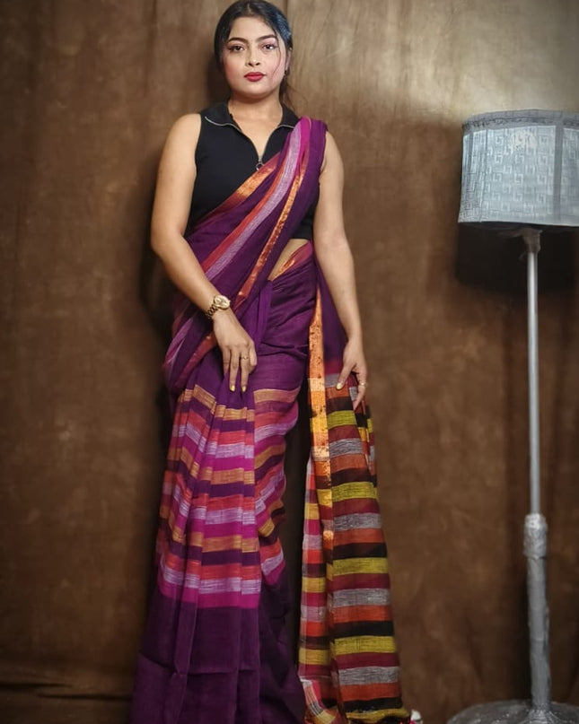 linen Rainbow Saree