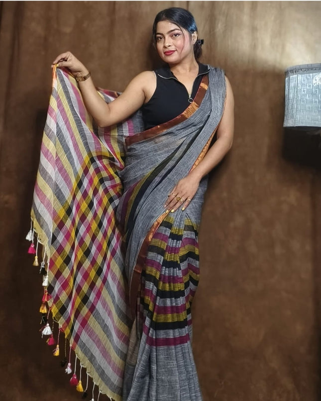 linen Rainbow Saree