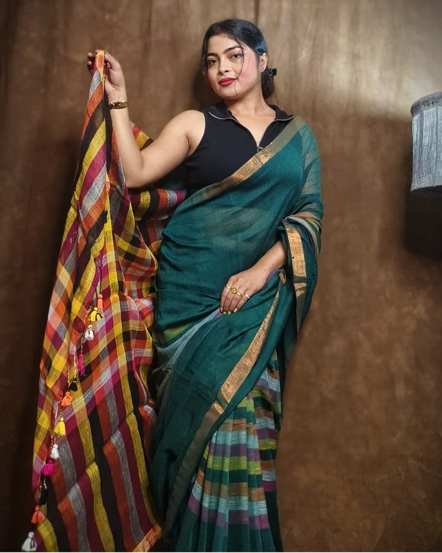 linen Rainbow Saree