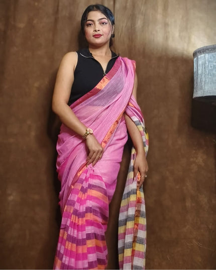linen Rainbow Saree