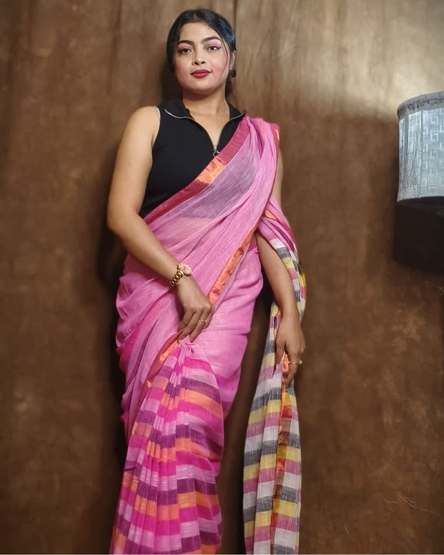 linen Rainbow Saree