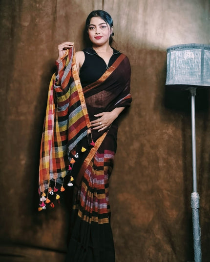 linen Rainbow Saree