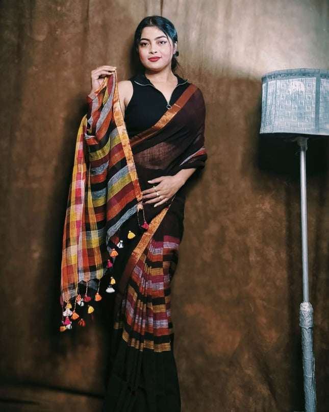 linen Rainbow Saree