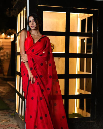 Handloom Pure 120 Count Mul Cotton Dots Saree