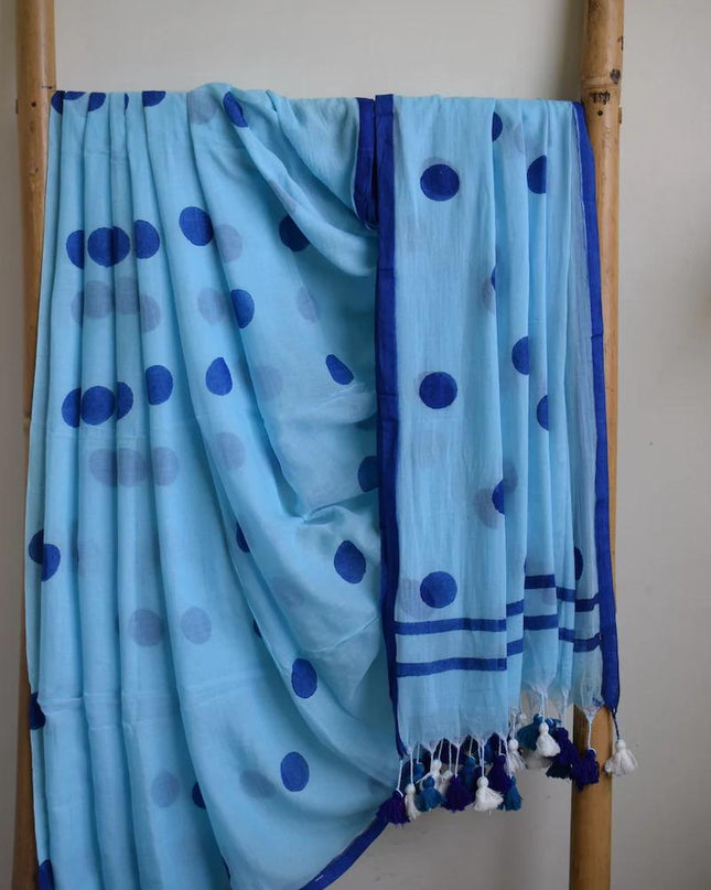 Handloom Pure 120 Count Mul Cotton Dots Saree