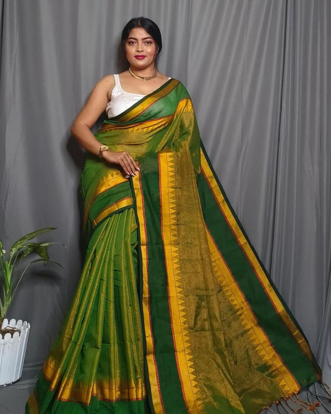 Tissue Cotton Solid Border Saree