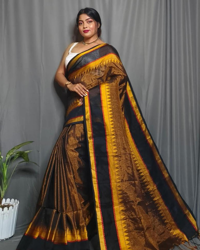 Tissue Cotton Solid Border Saree