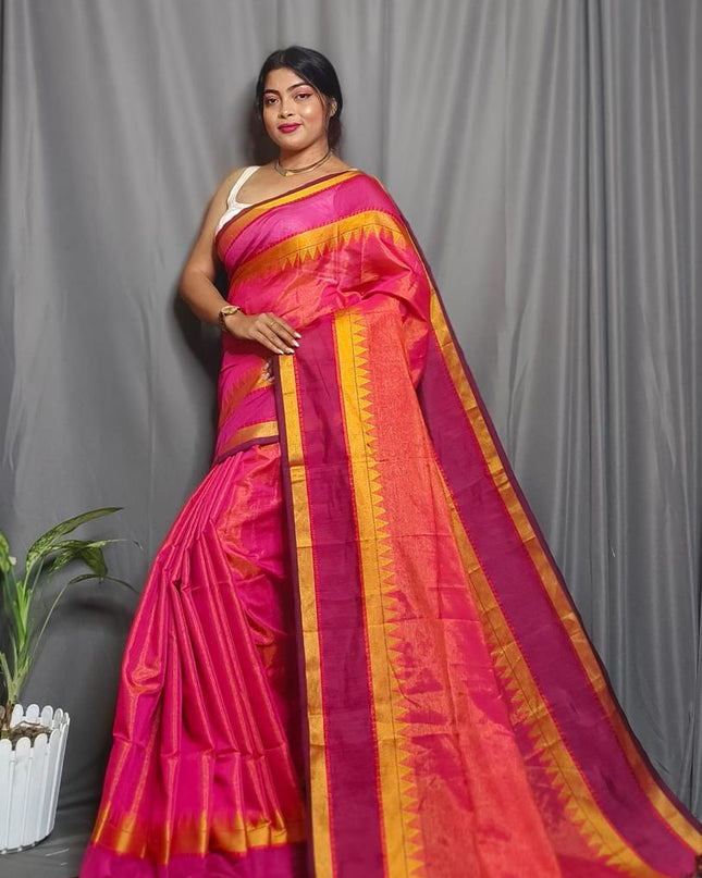 Tissue Cotton Solid Border Saree