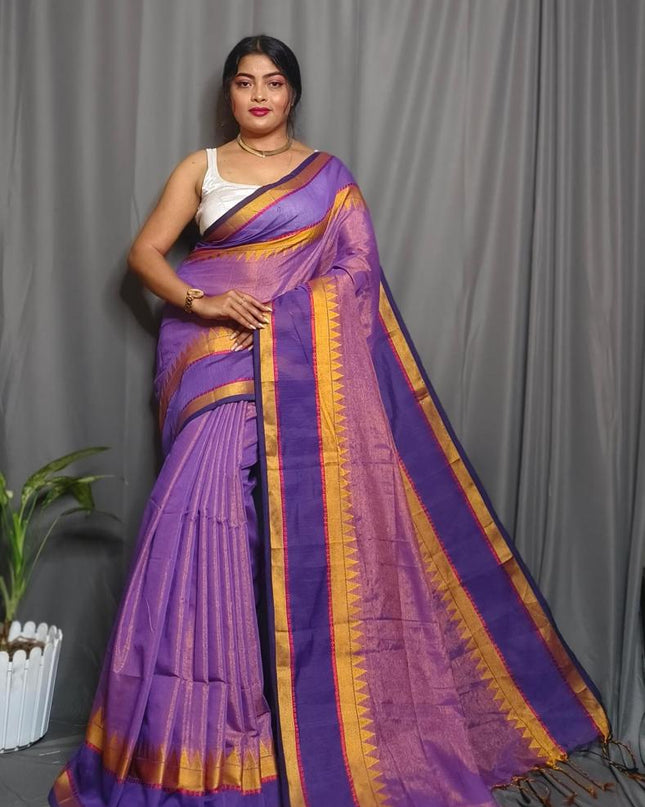 Tissue Cotton Solid Border Saree