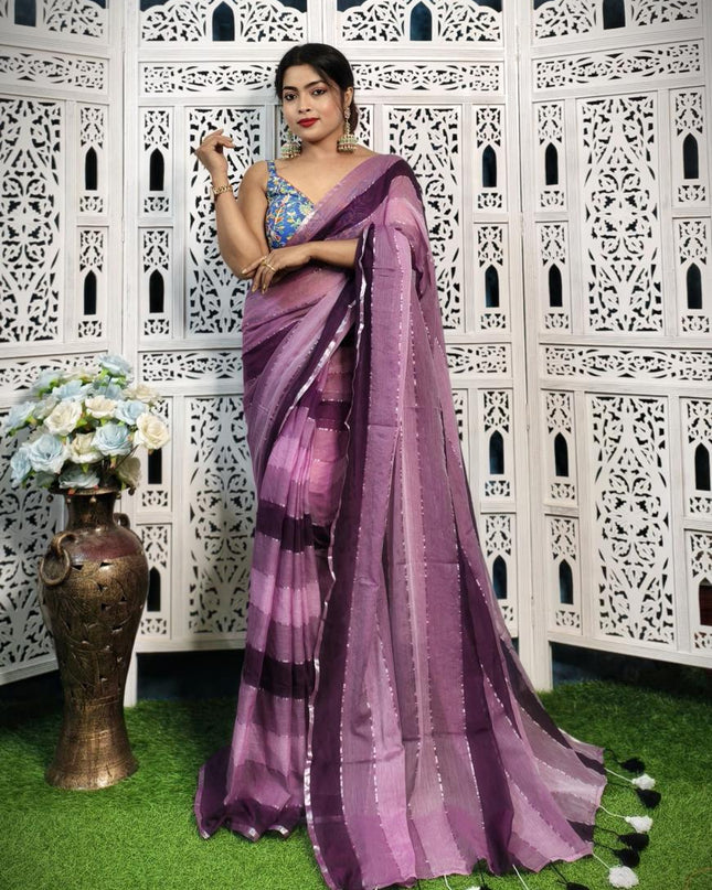 Mul Cotton Work Rainbow Design Saree