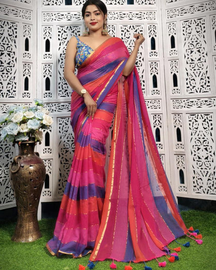 Mul Cotton Work Rainbow Design Saree