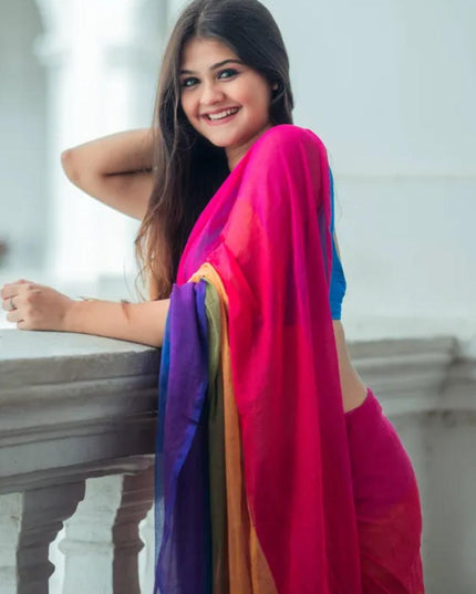 Cotton Work Rainbow Design Saree