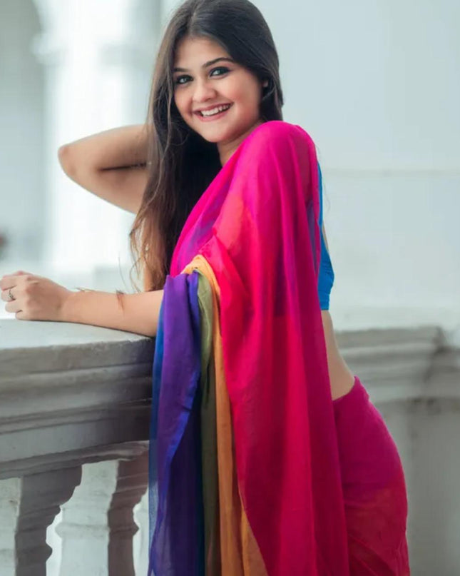 Cotton Work Rainbow Design Saree