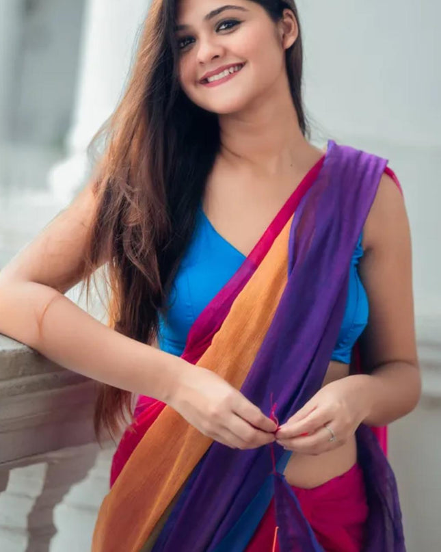 Cotton Work Rainbow Design Saree
