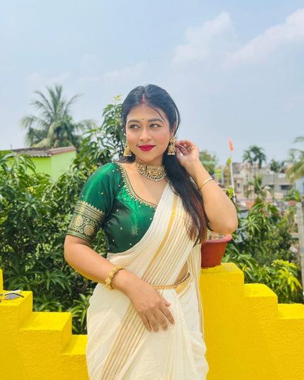 Gold Zari Work Handloom Pure Mul Cotton