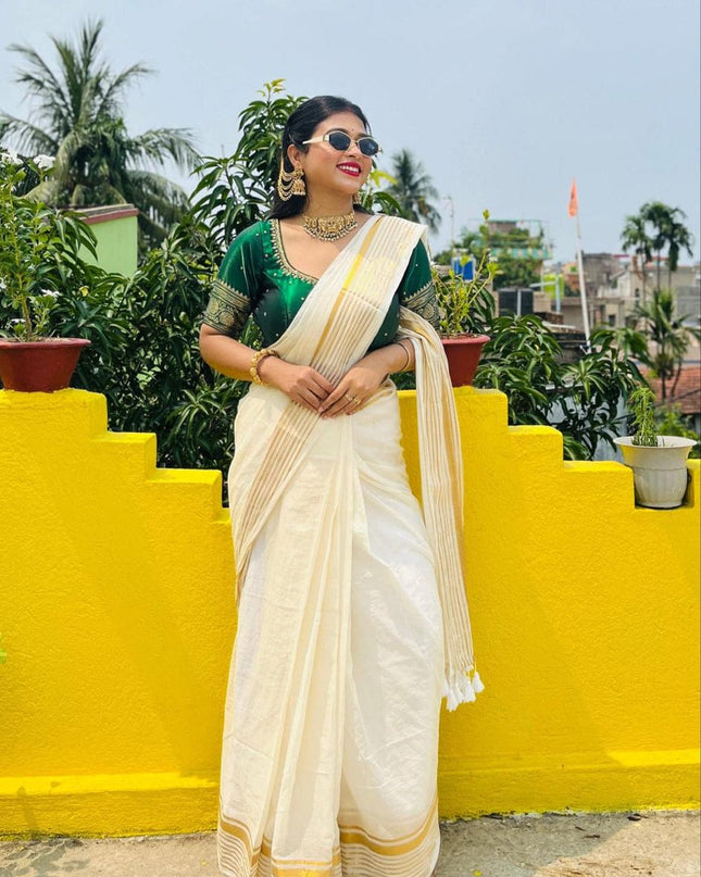 Gold Zari Work Handloom Pure Mul Cotton