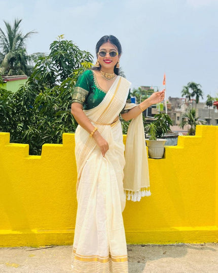 Gold Zari Work Handloom Pure Mul Cotton