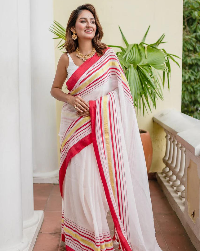 Red Handloom Pure Mul Cotton