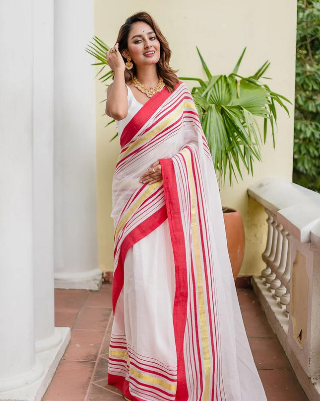 Red Handloom Pure Mul Cotton