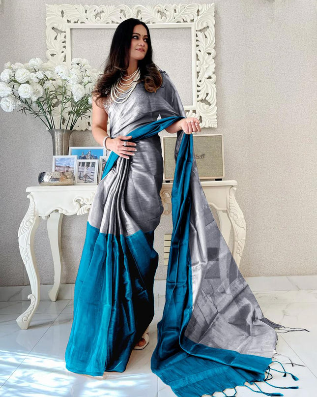 Steel Blue Tissue Cotton Raga