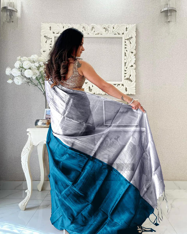 Steel Blue Tissue Cotton Raga