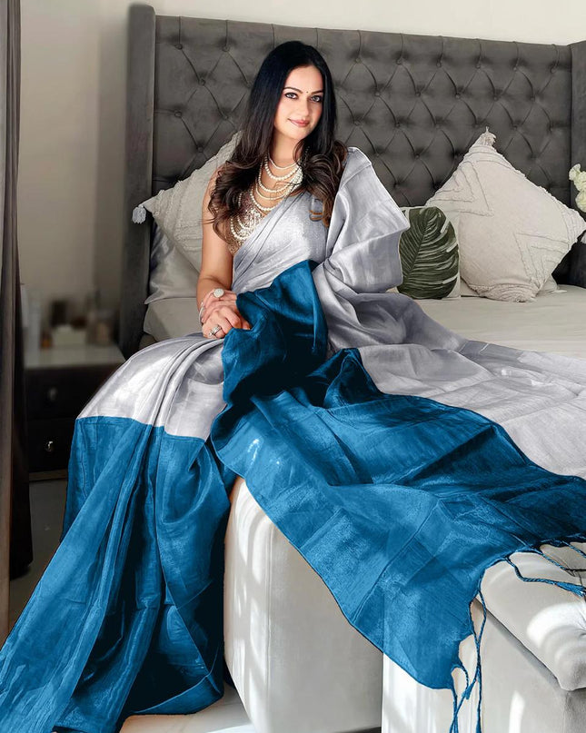 Steel Blue Tissue Cotton Raga