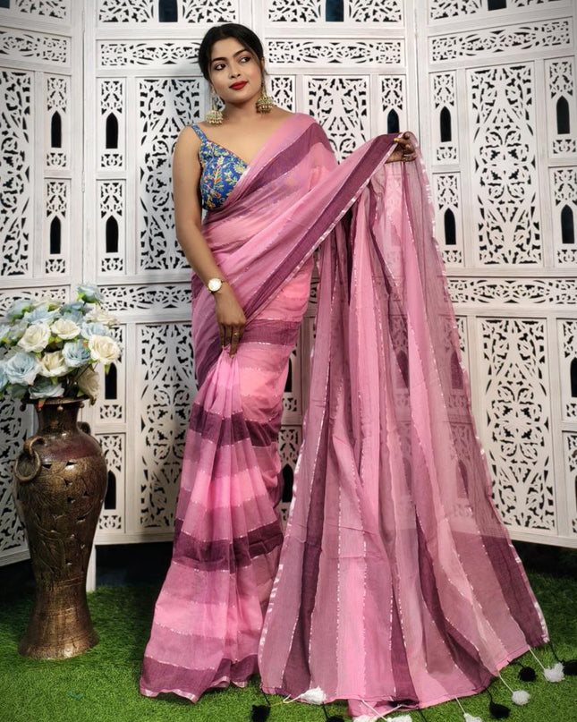 Mul Cotton Work Rainbow Design Saree