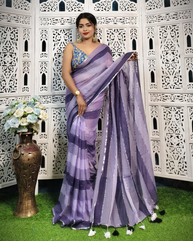 Mul Cotton Work Rainbow Design Saree